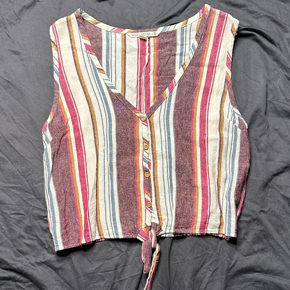 Vanilla Star Multicolor Striped Sleeveless Blouse